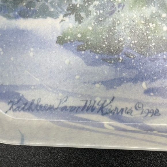 Melplus R2S Monza Artist Signed Snowy Winter Scene Trees Serving Tray Italy 90’s - Picture 5 of 12